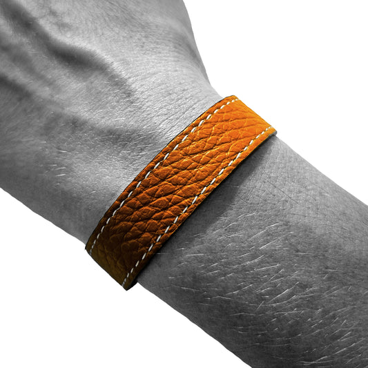Bracelet 15 mm cuir souple orange fermoir acier inoxydable brillant