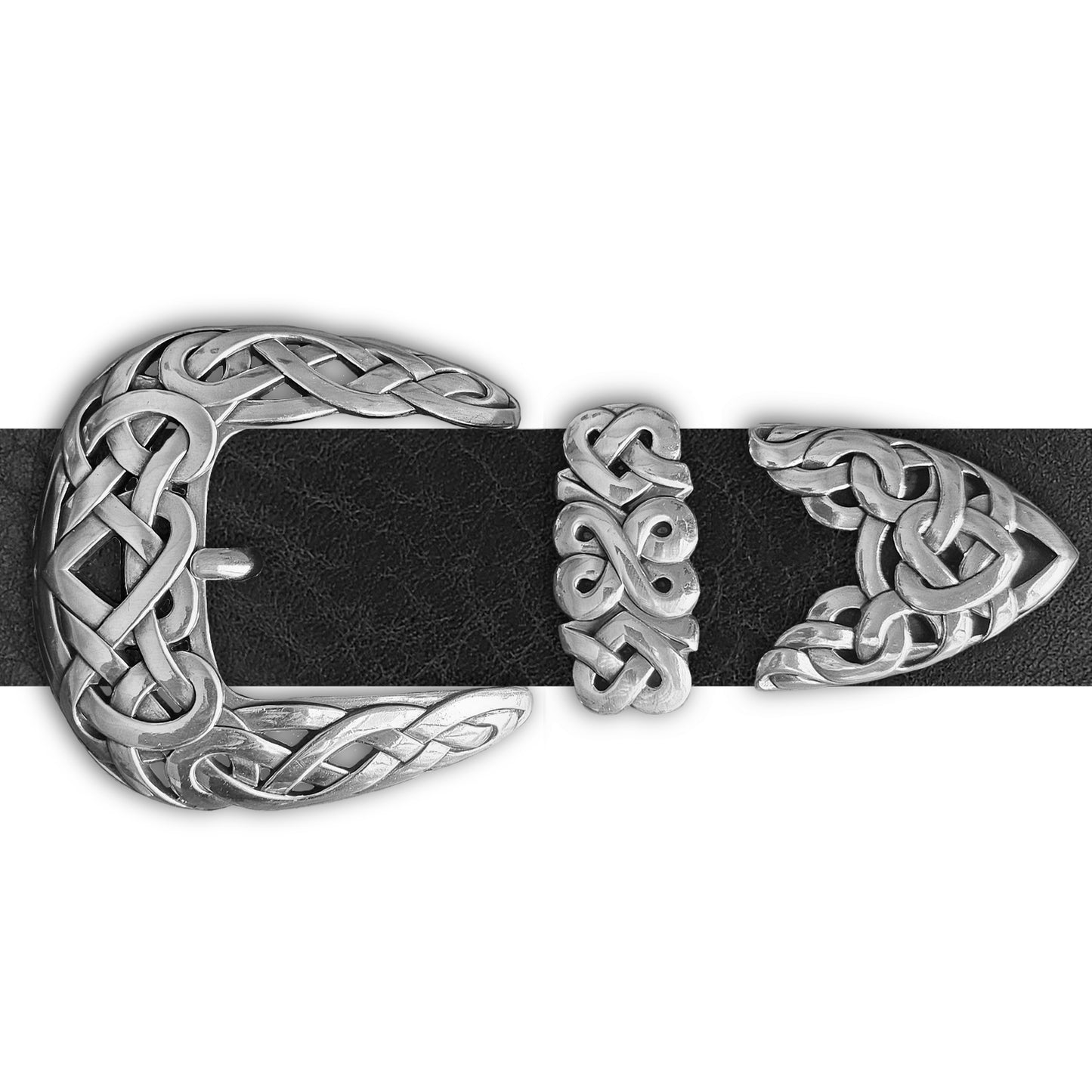 Ceinture 40 mm cuir ceinturon noir boucle Tressée argent