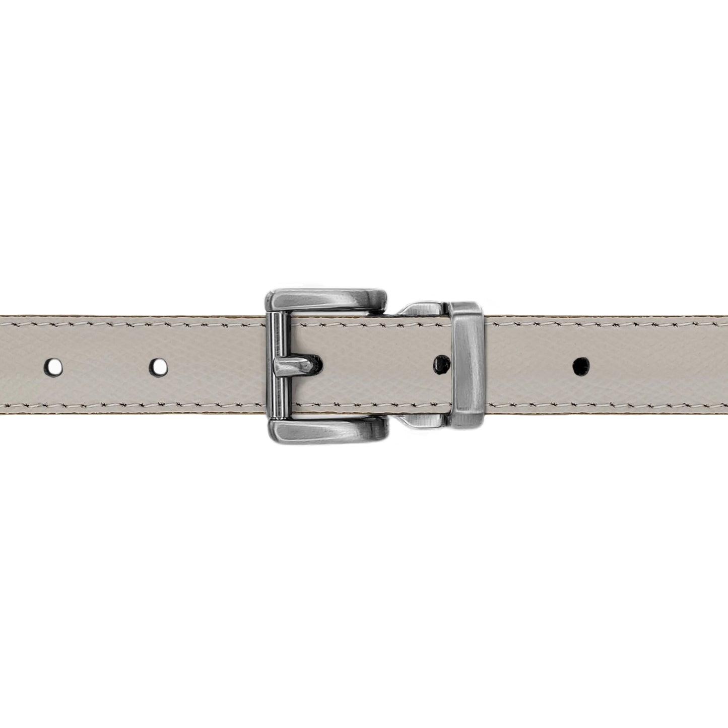 Ceinture 20 mm cuir grainé blanc cassé boucle Paris mate