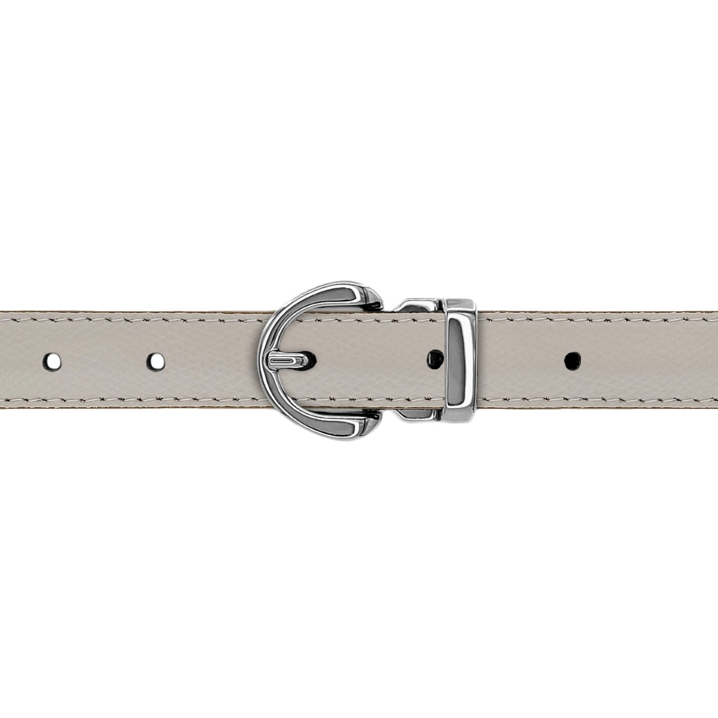 Ceinture 20 mm cuir grainé blanc cassé boucle Roma argent