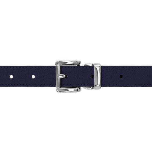 Ceinture enfant 20 mm cuir grainé bleu marine boucle Paris argent