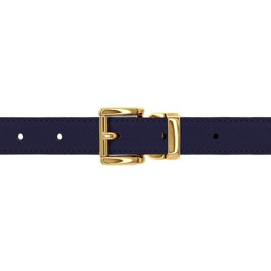 Ceinture enfant 20 mm cuir grainé bleu marine boucle Paris or