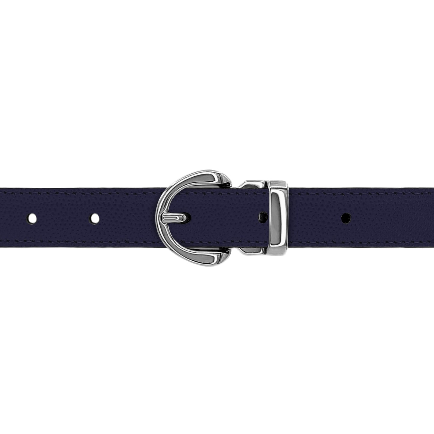 Ceinture 20 mm cuir grainé bleu marine boucle Roma argent