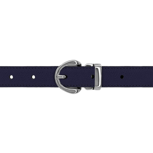 Ceinture enfant 20 mm cuir grainé bleu marine boucle Roma argent