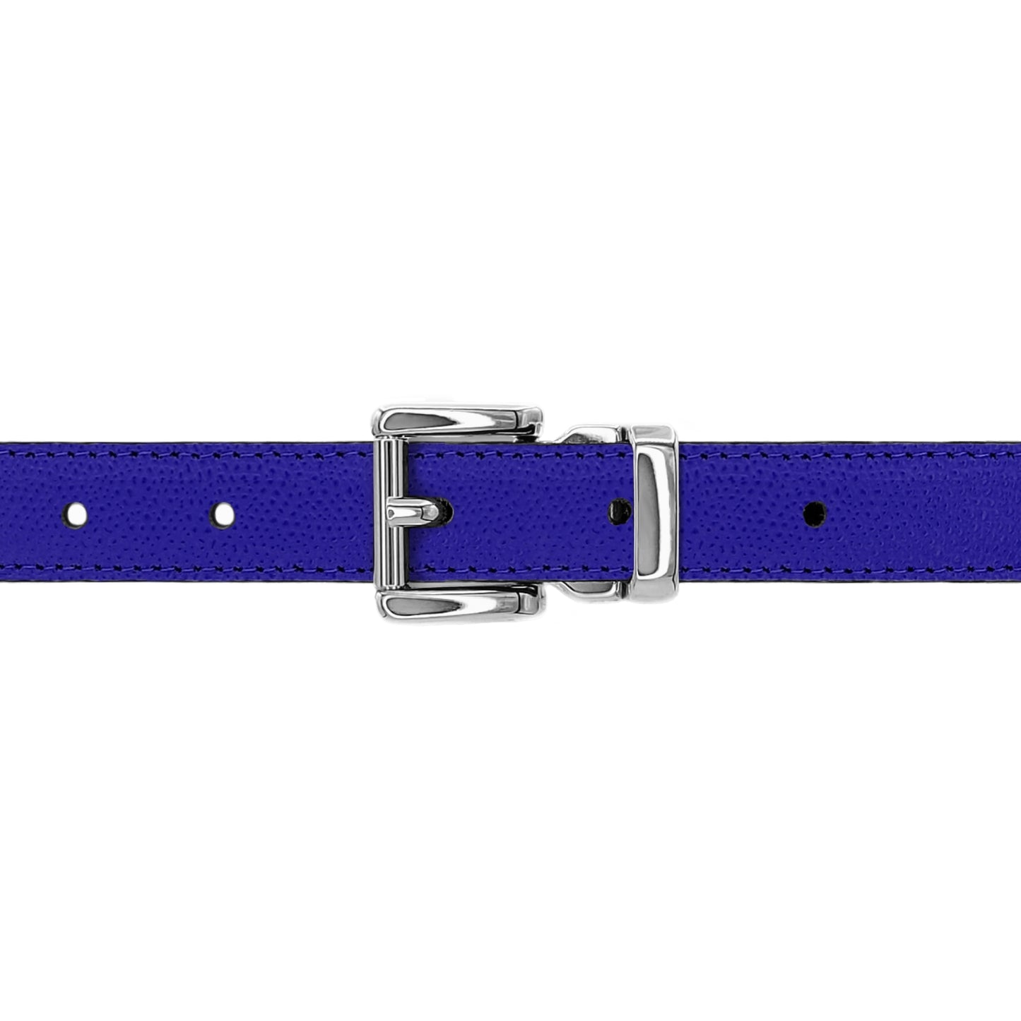 Ceinture 20 mm cuir grainé bleu roi boucle Paris argent