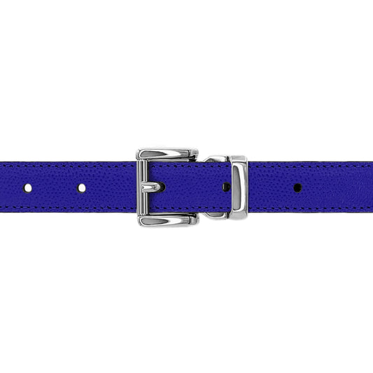 Ceinture enfant 20 mm cuir grainé bleu roi boucle Paris argent