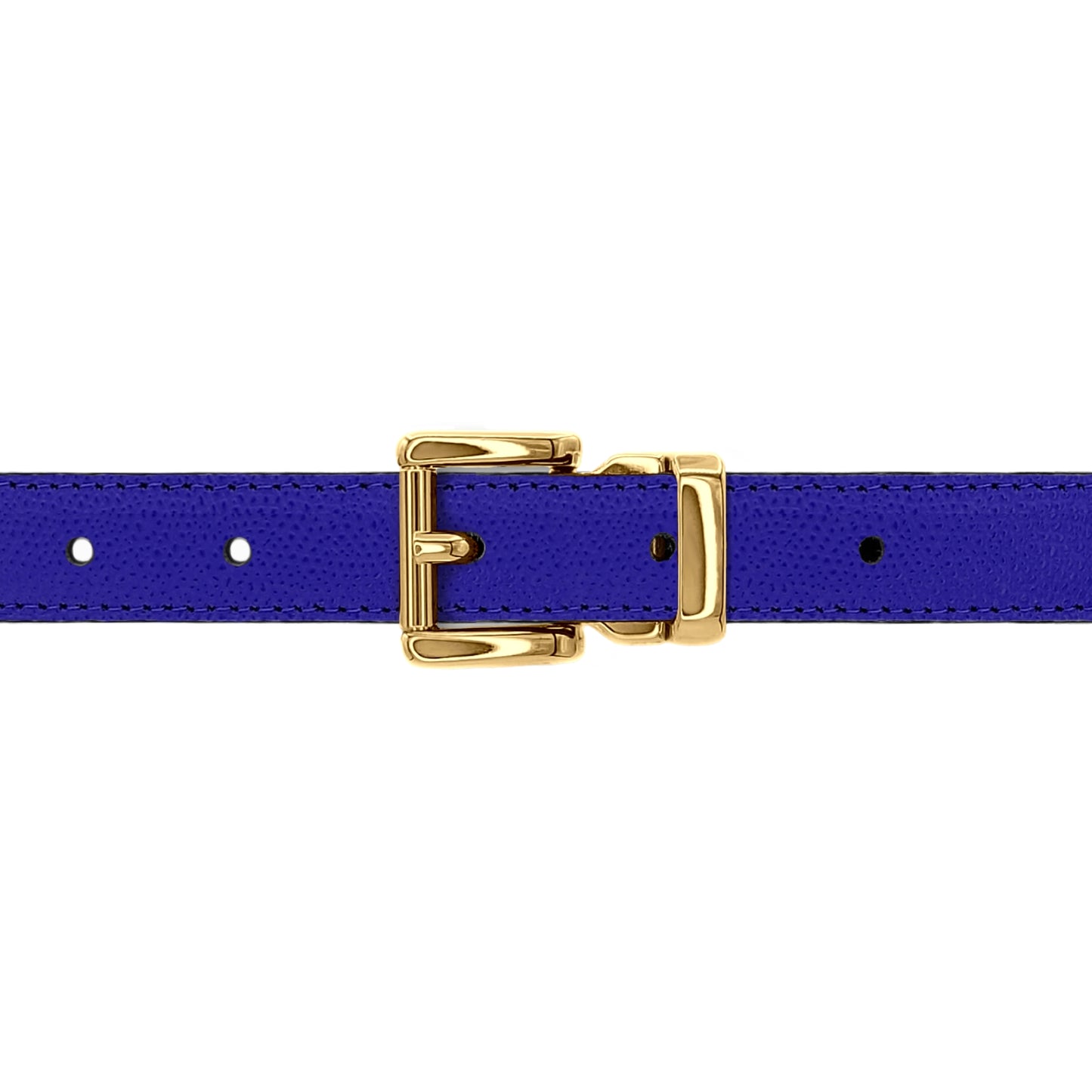 Ceinture 20 mm cuir grainé bleu roi boucle Paris or