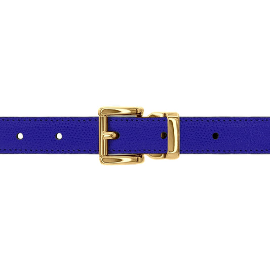 Ceinture enfant 20 mm cuir grainé bleu roi boucle Paris or