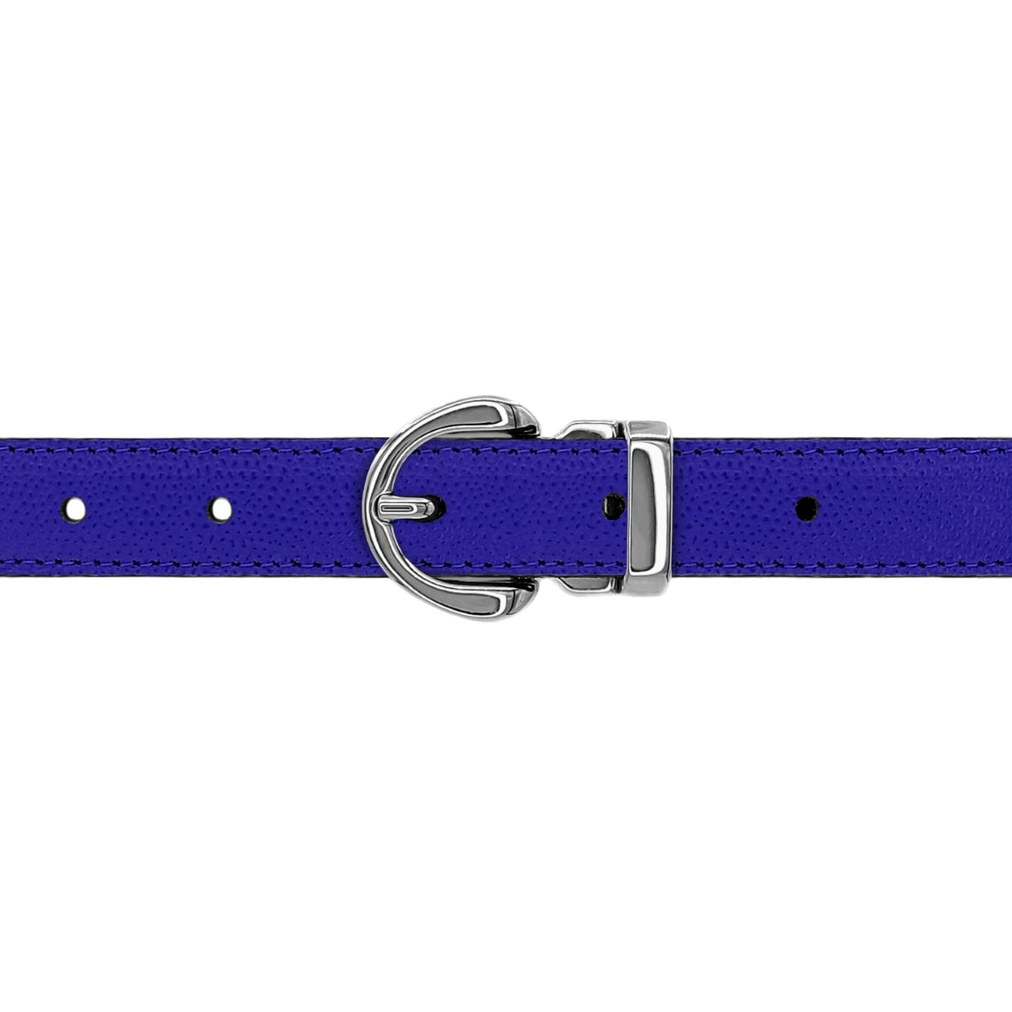 Ceinture 20 mm cuir grainé bleu roi boucle Roma argent