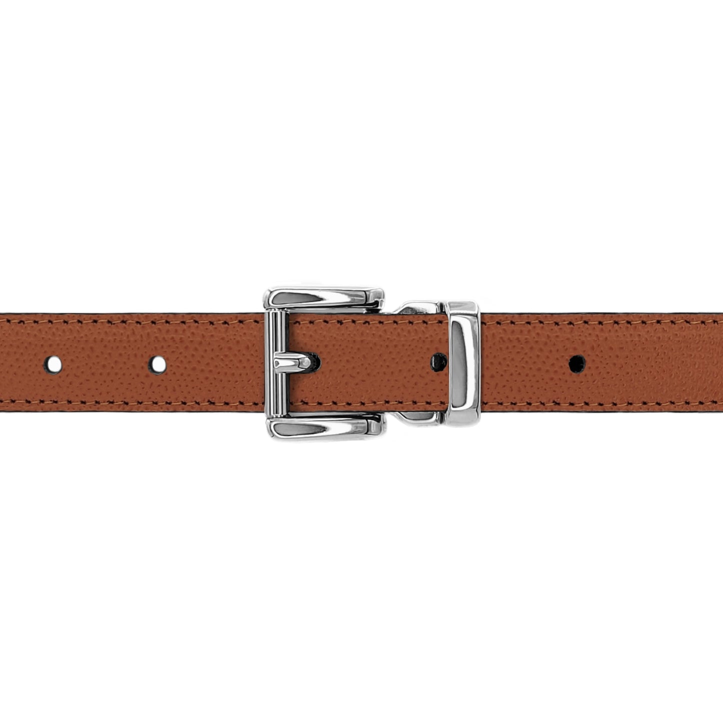 Ceinture enfant 20 mm cuir grainé cognac boucle Paris argent