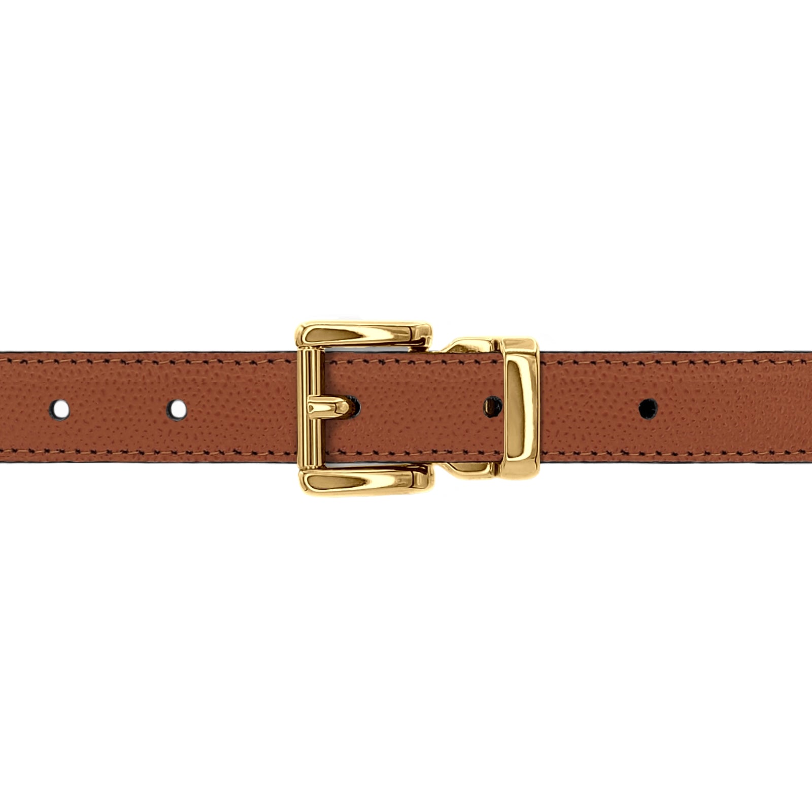 Ceinture 20 mm cuir grainé cognac boucle Paris or – Maison des