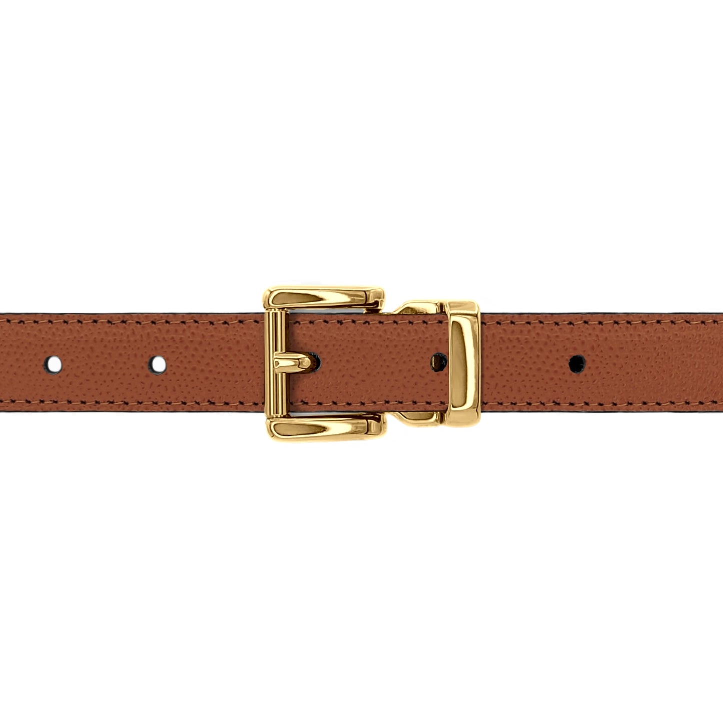 Ceinture enfant 20 mm cuir grainé cognac boucle Paris or