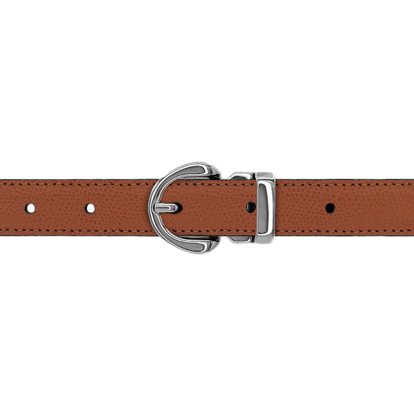 Ceinture 20 mm cuir grainé cognac boucle Roma argent
