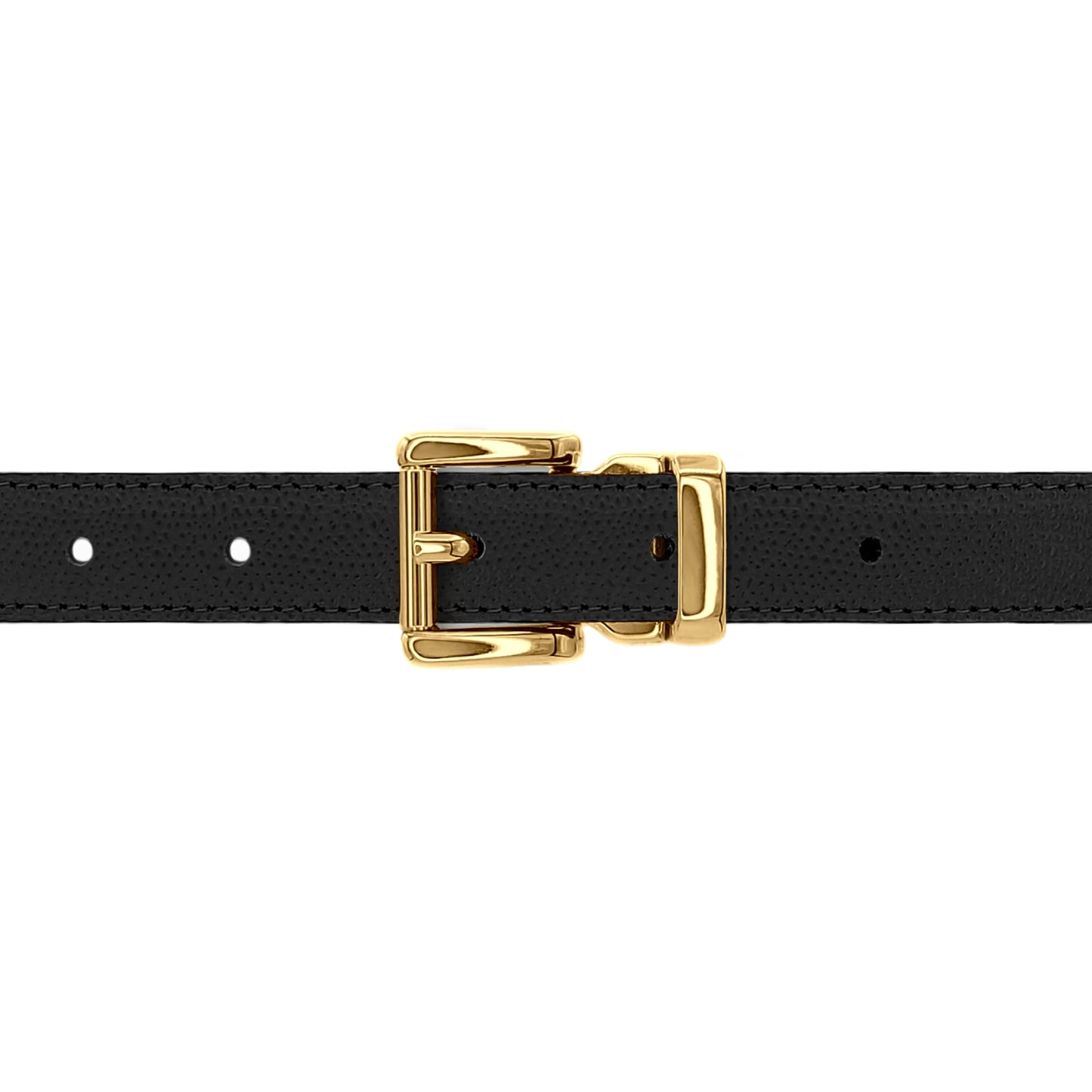 Ceinture enfant 20 mm cuir grainé noir boucle Paris or