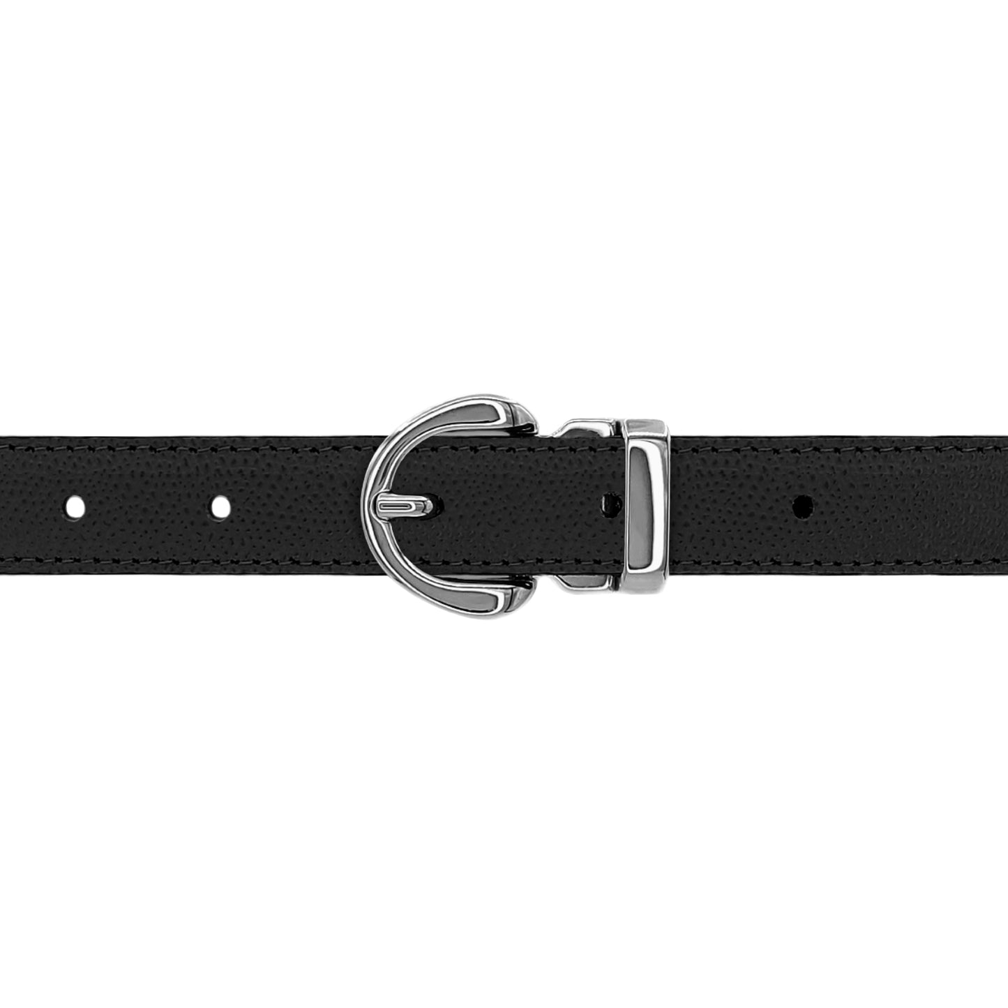 Ceinture 20 mm cuir grainé noir boucle Roma argent