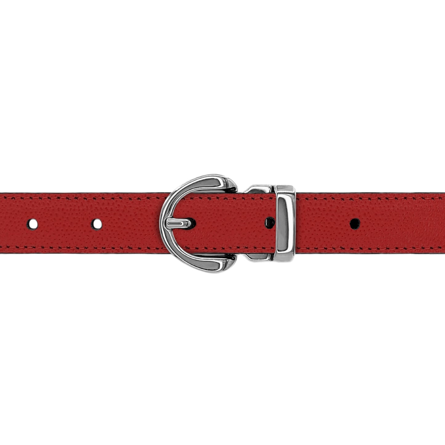 Ceinture 20 mm cuir grainé rouge boucle Roma argent