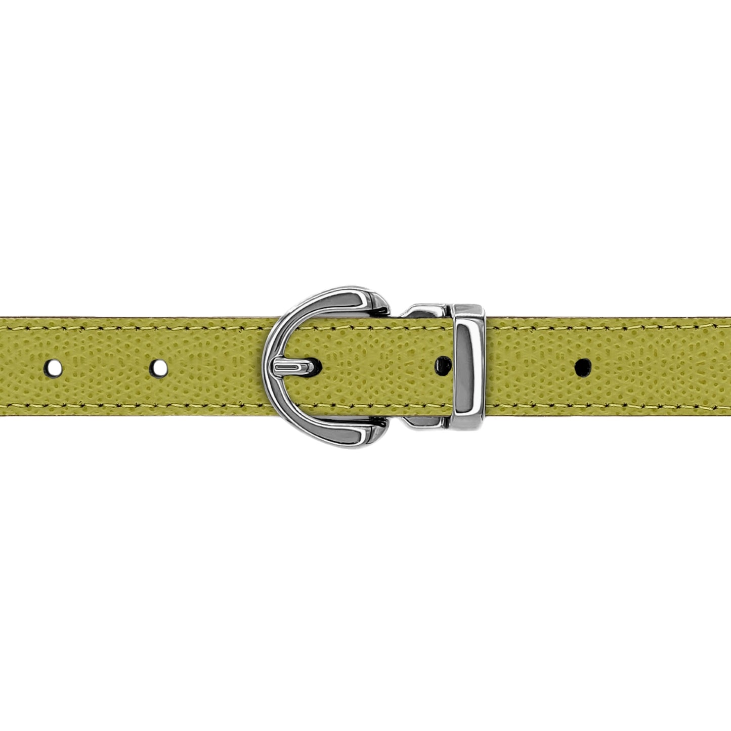 Ceinture 20 mm cuir grainé vert anis boucle Roma argent