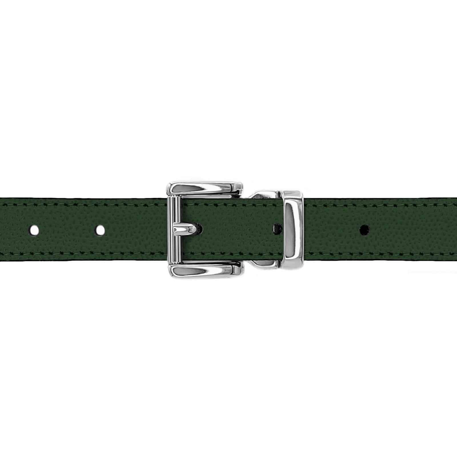 Ceinture 20 mm cuir grainé vert bouteille boucle Paris argent