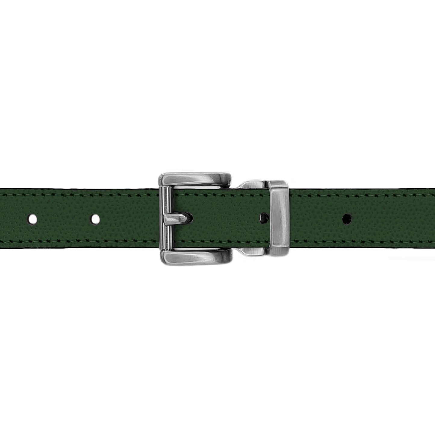 Ceinture 20 mm cuir grainé vert bouteille boucle Paris mate