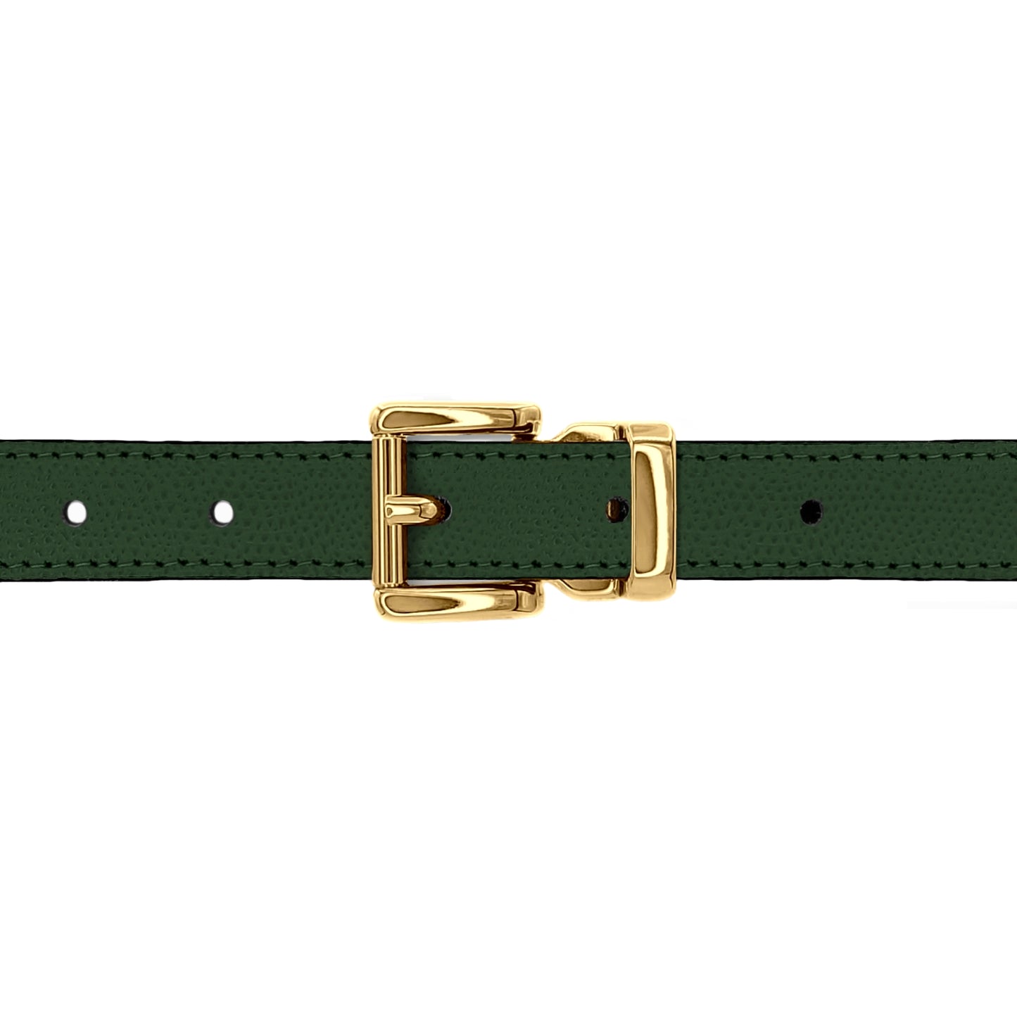 Ceinture 20 mm cuir grainé vert bouteille boucle Paris or