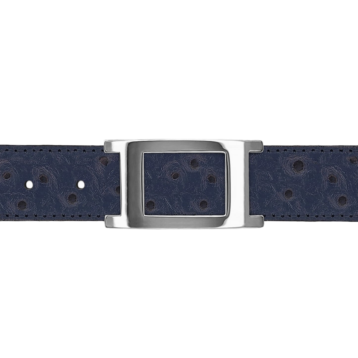 Ceinture 30 mm cuir façon autruche bleu marine boucle Portofino argent
