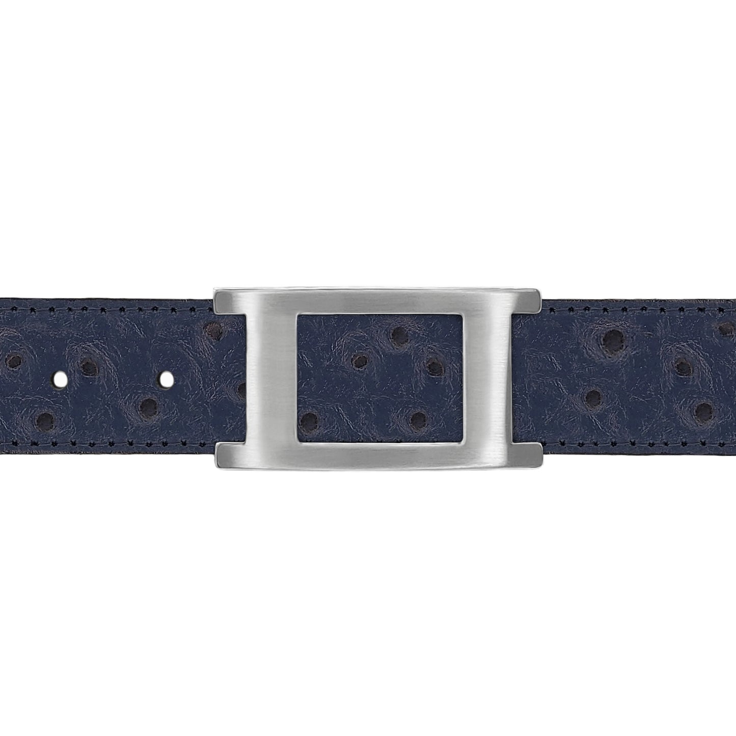 Ceinture 30 mm cuir façon autruche bleu marine boucle Portofino mate