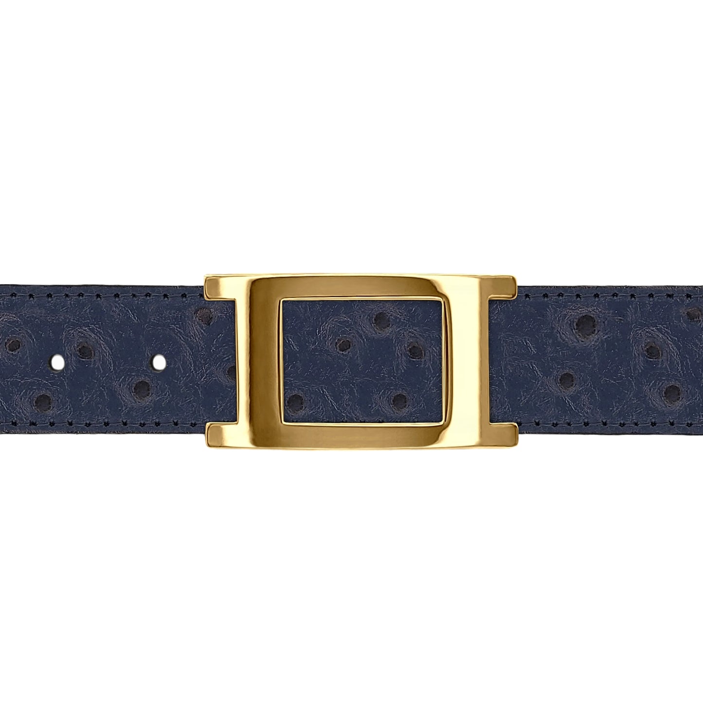 Ceinture 30 mm cuir façon autruche bleu marine boucle Portofino or
