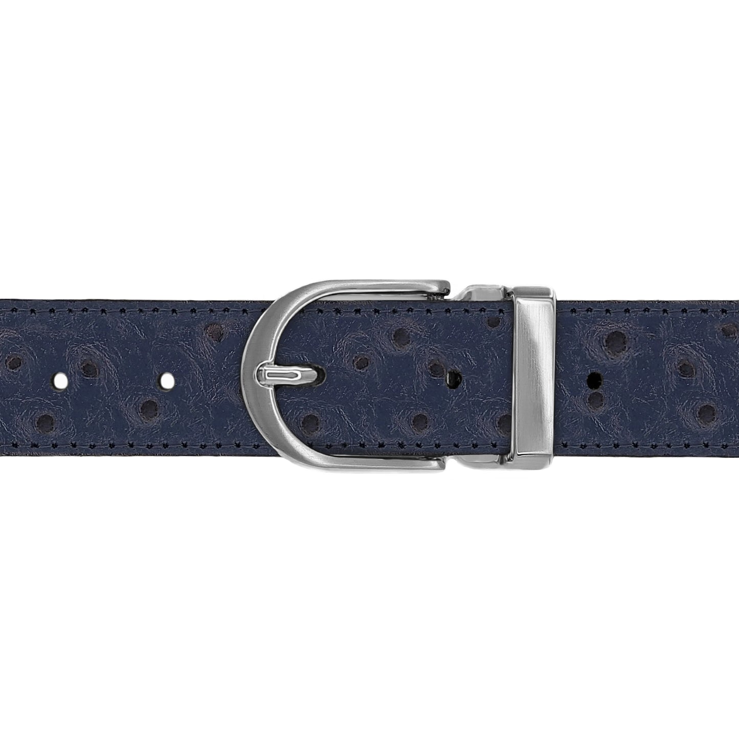 Ceinture 30 mm cuir façon autruche bleu marine boucle Roma mate