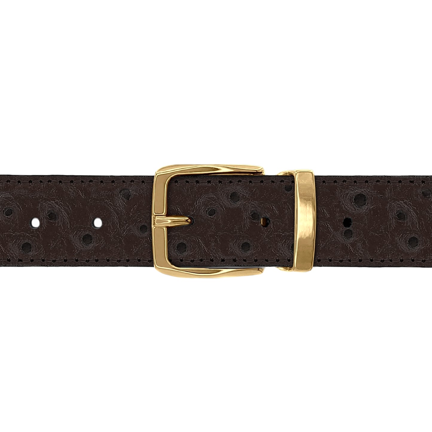 Ceinture 30 mm cuir façon autruche marron boucle Côme or