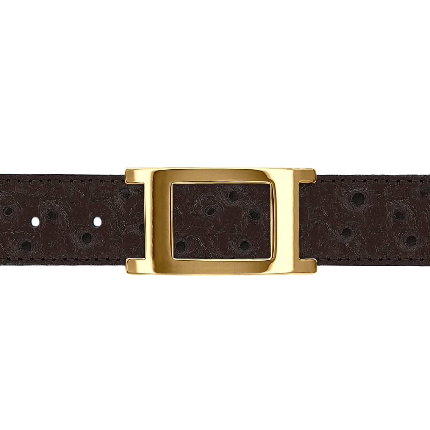 Ceinture 30 mm cuir façon autruche marron boucle Portofino or