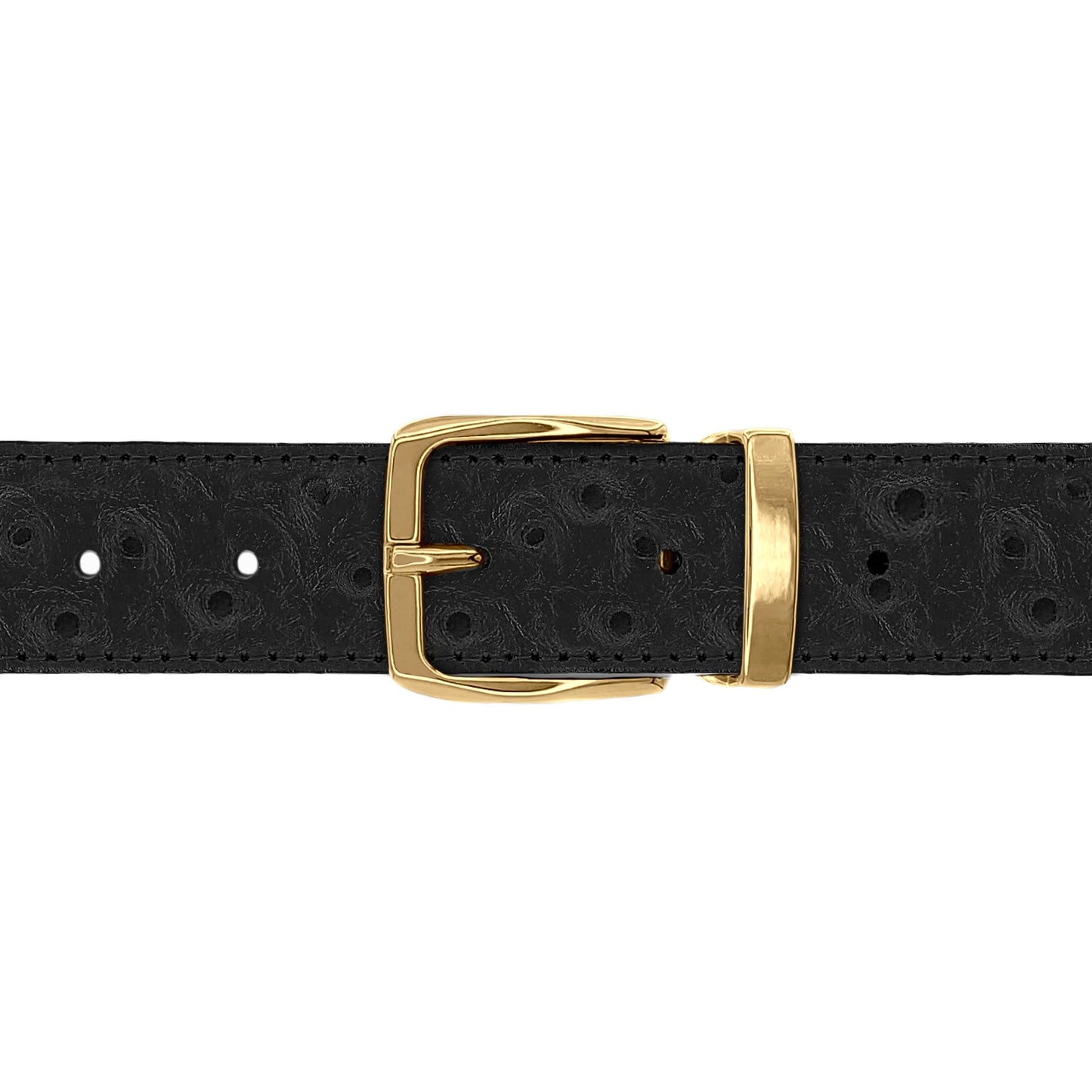 Ceinture 30 mm cuir façon autruche noir boucle Côme or