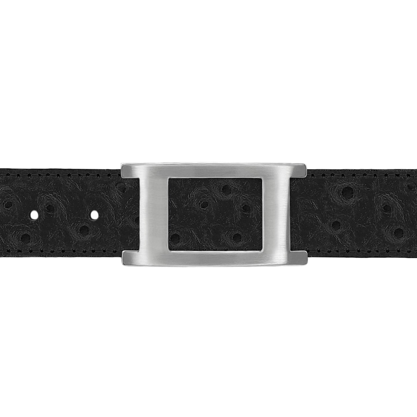 Ceinture 30 mm cuir façon autruche noir boucle Portofino mate