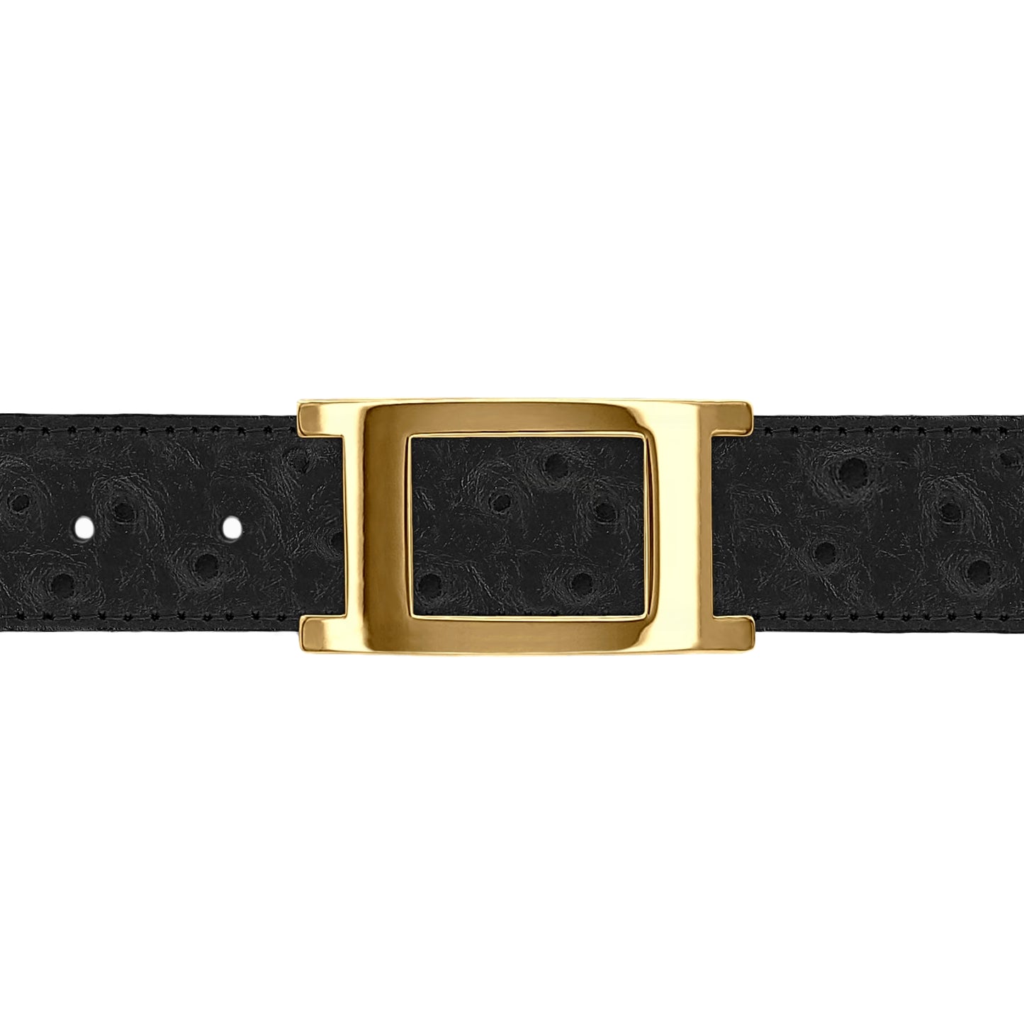Ceinture 30 mm cuir façon autruche noir boucle Portofino or