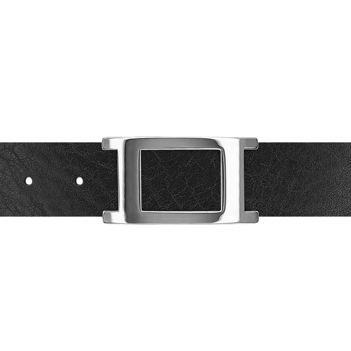Ceinture 30 mm cuir ceinturon noir boucle Portofino argent
