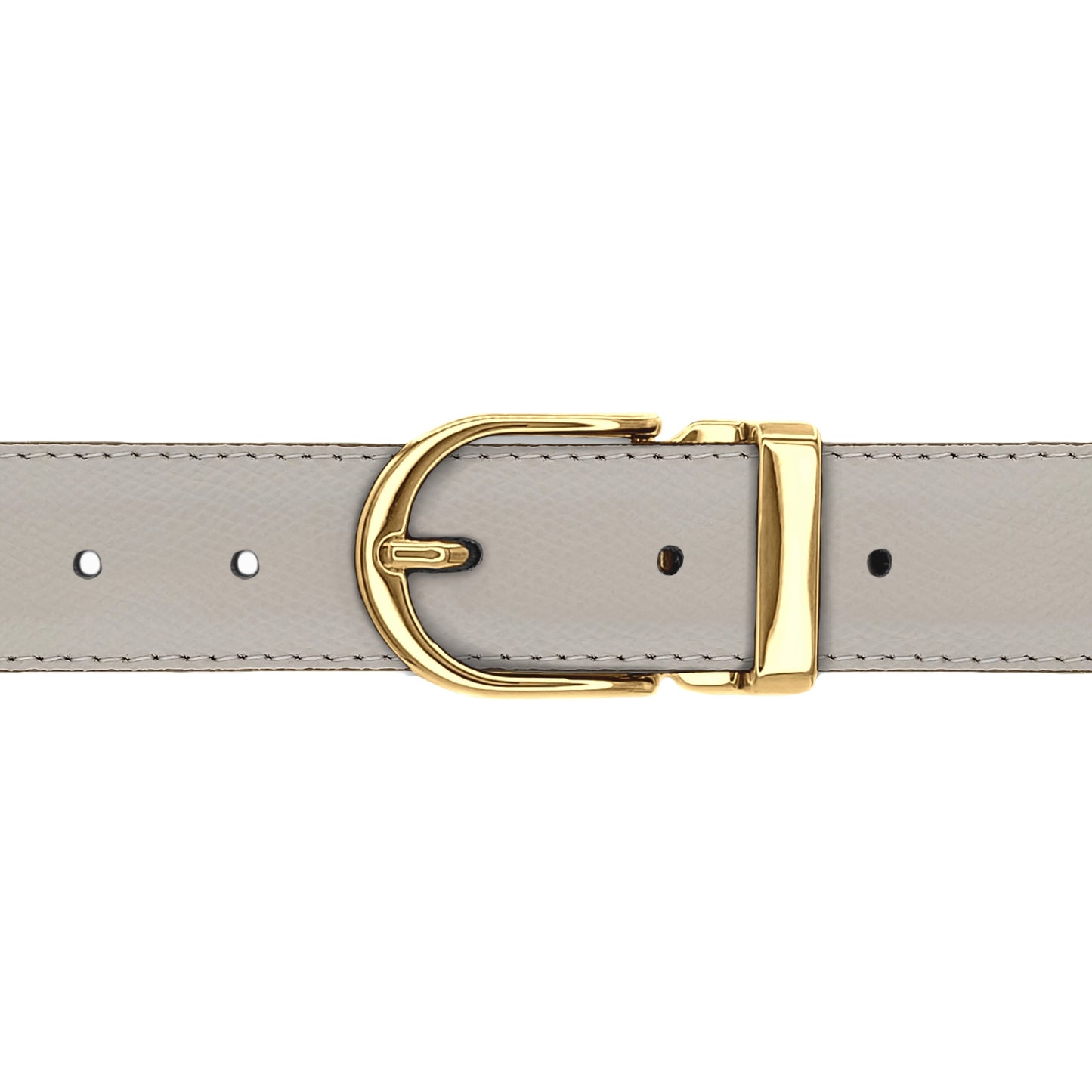 Ceinture 30 mm cuir grainé blanc cassé boucle Roma or