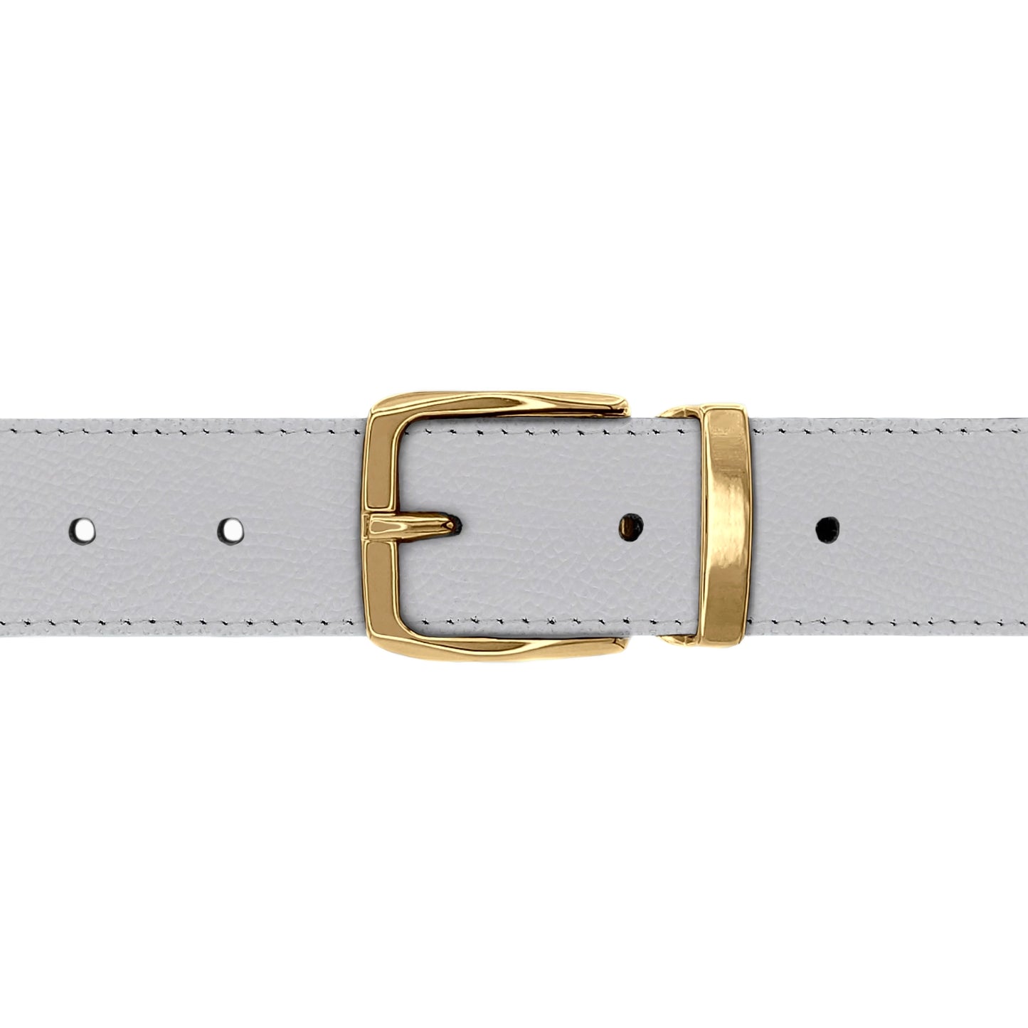 Ceinture 30 mm cuir grainé blanc boucle Côme or