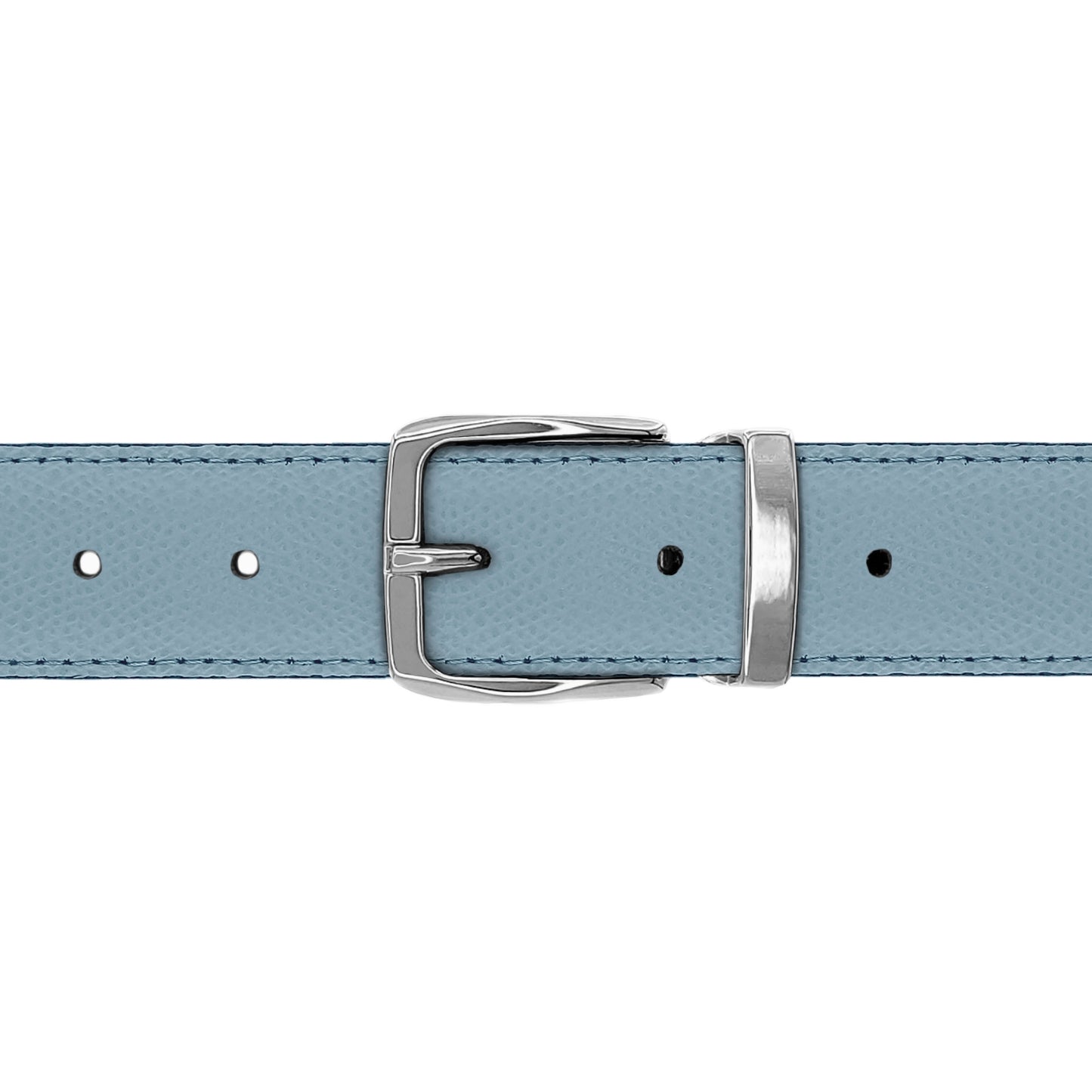 Ceinture 30 mm cuir grainé bleu ciel boucle Côme argent
