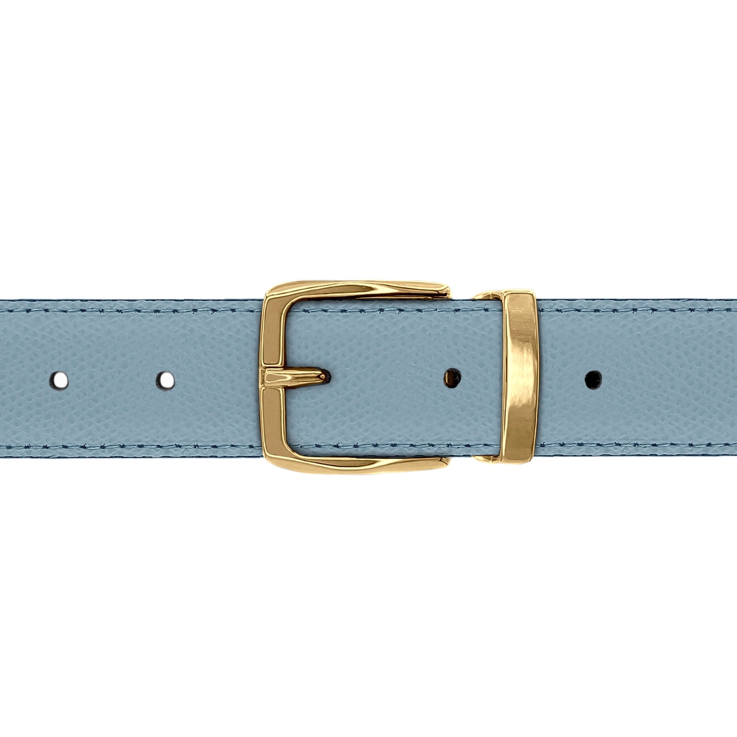 Ceinture 30 mm cuir grainé bleu ciel boucle Côme or