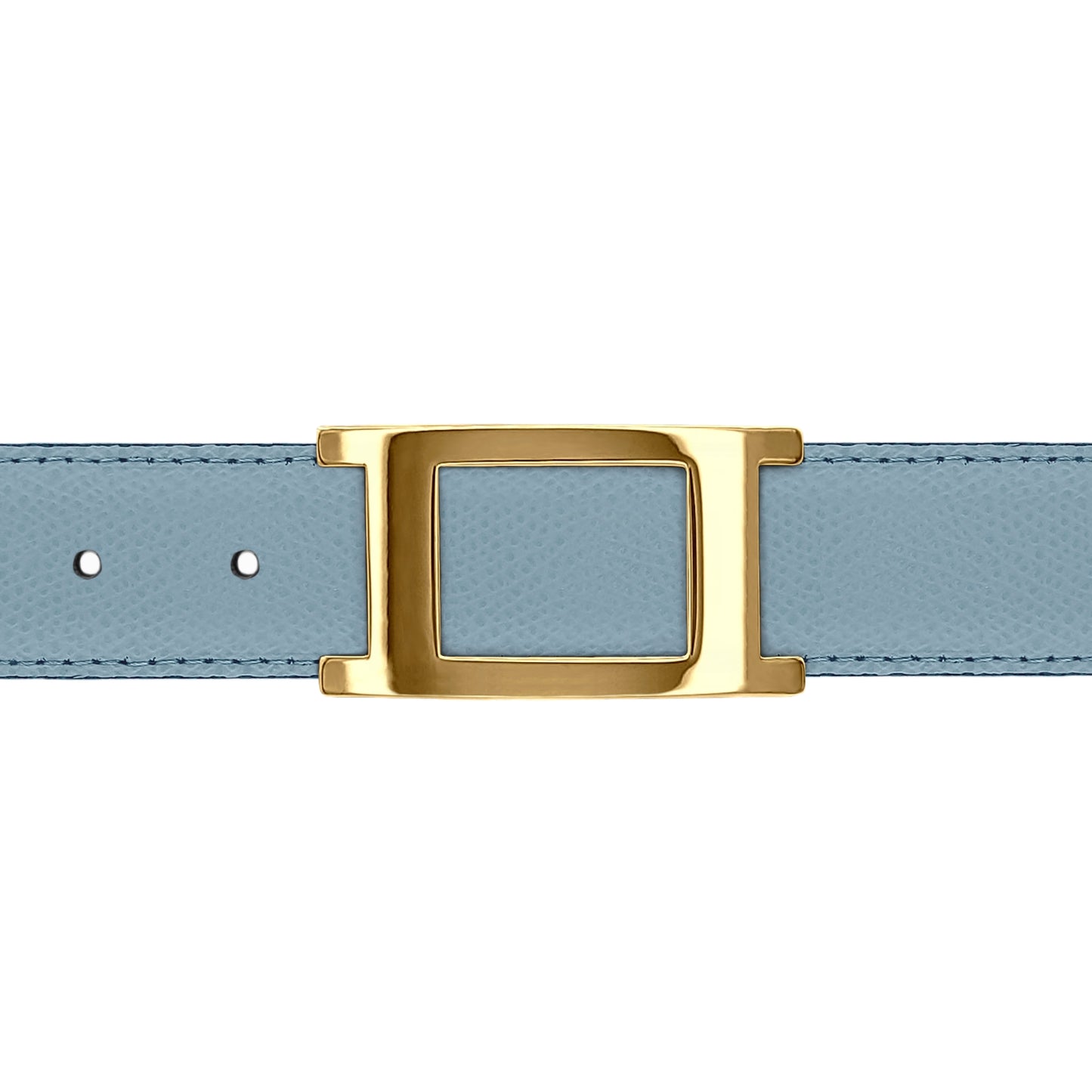 Ceinture 30 mm cuir grainé bleu ciel boucle Portofino or