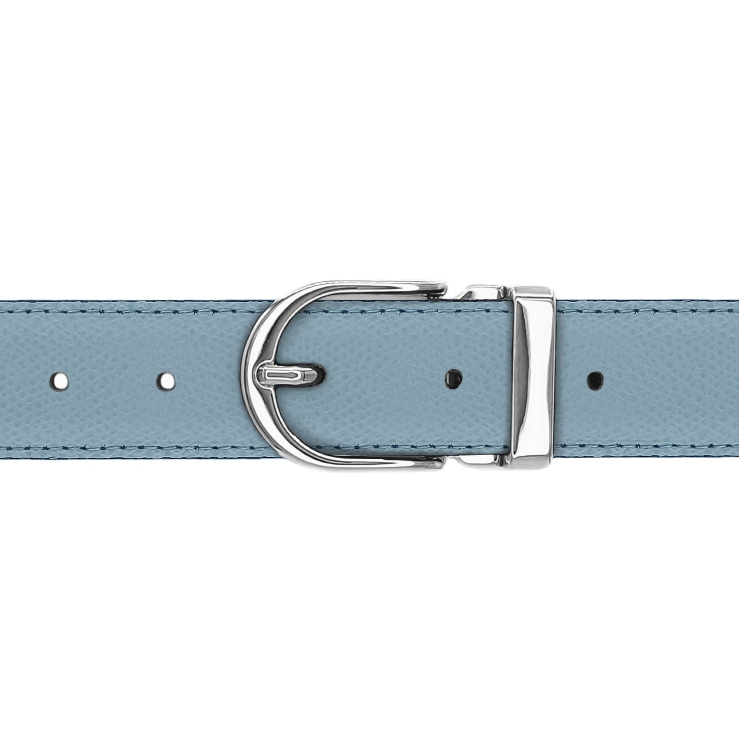 Ceinture 30 mm cuir grainé bleu ciel boucle Roma argent