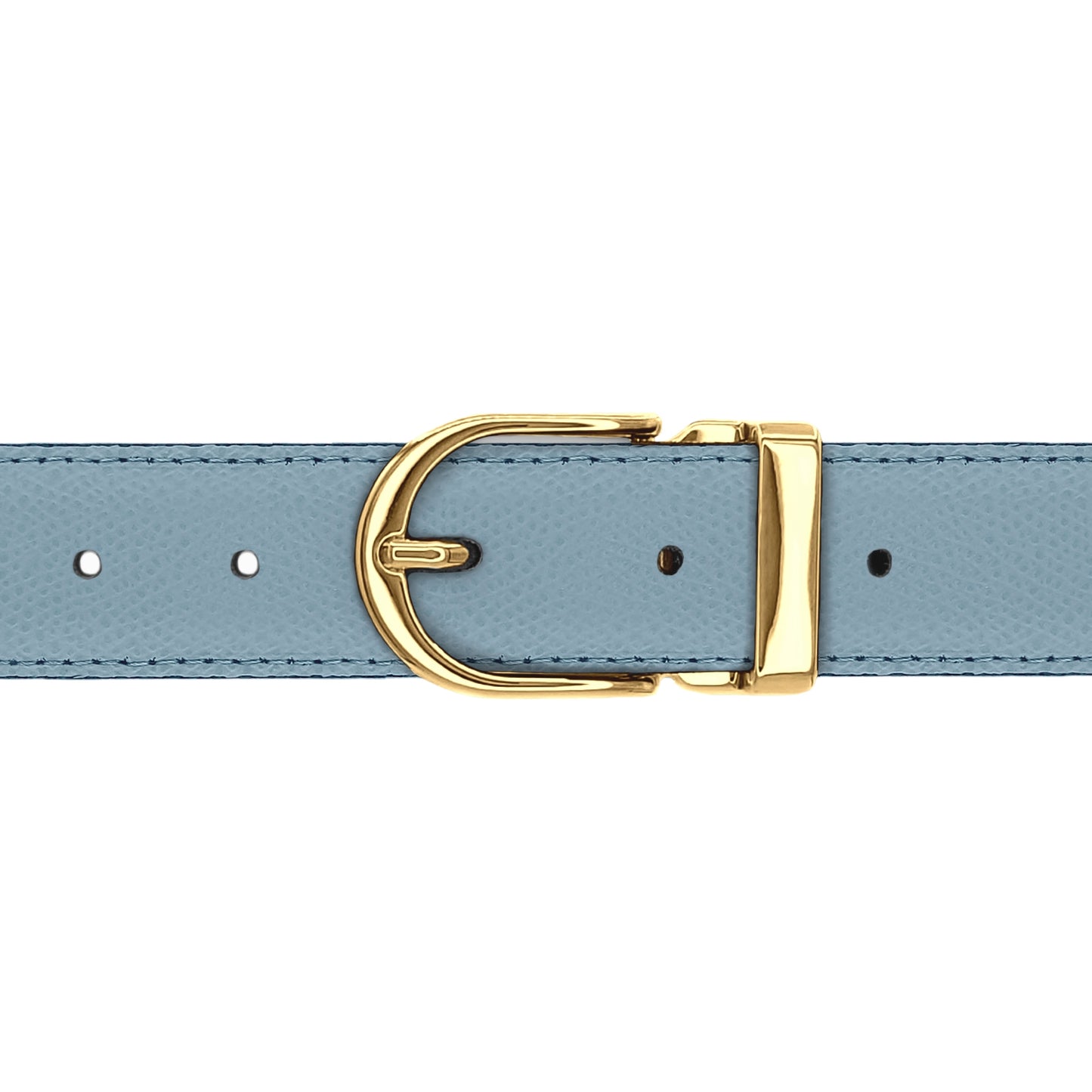 Ceinture 30 mm cuir grainé bleu ciel boucle Roma or