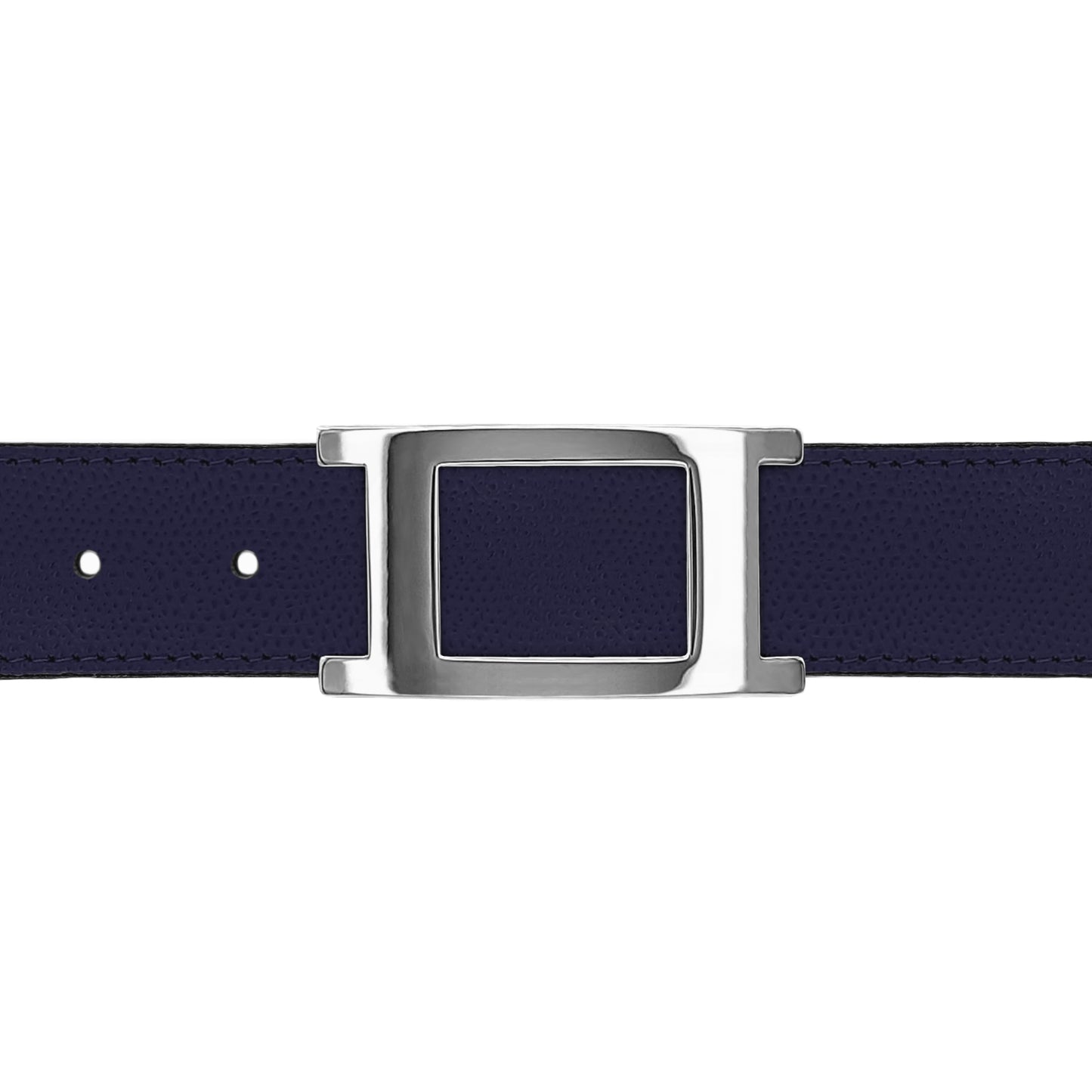 Ceinture 30 mm cuir grainé bleu marine boucle Portofino argent