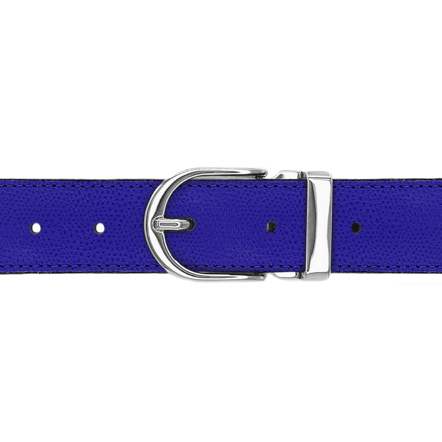Ceinture 30 mm cuir grainé bleu roi boucle Roma argent