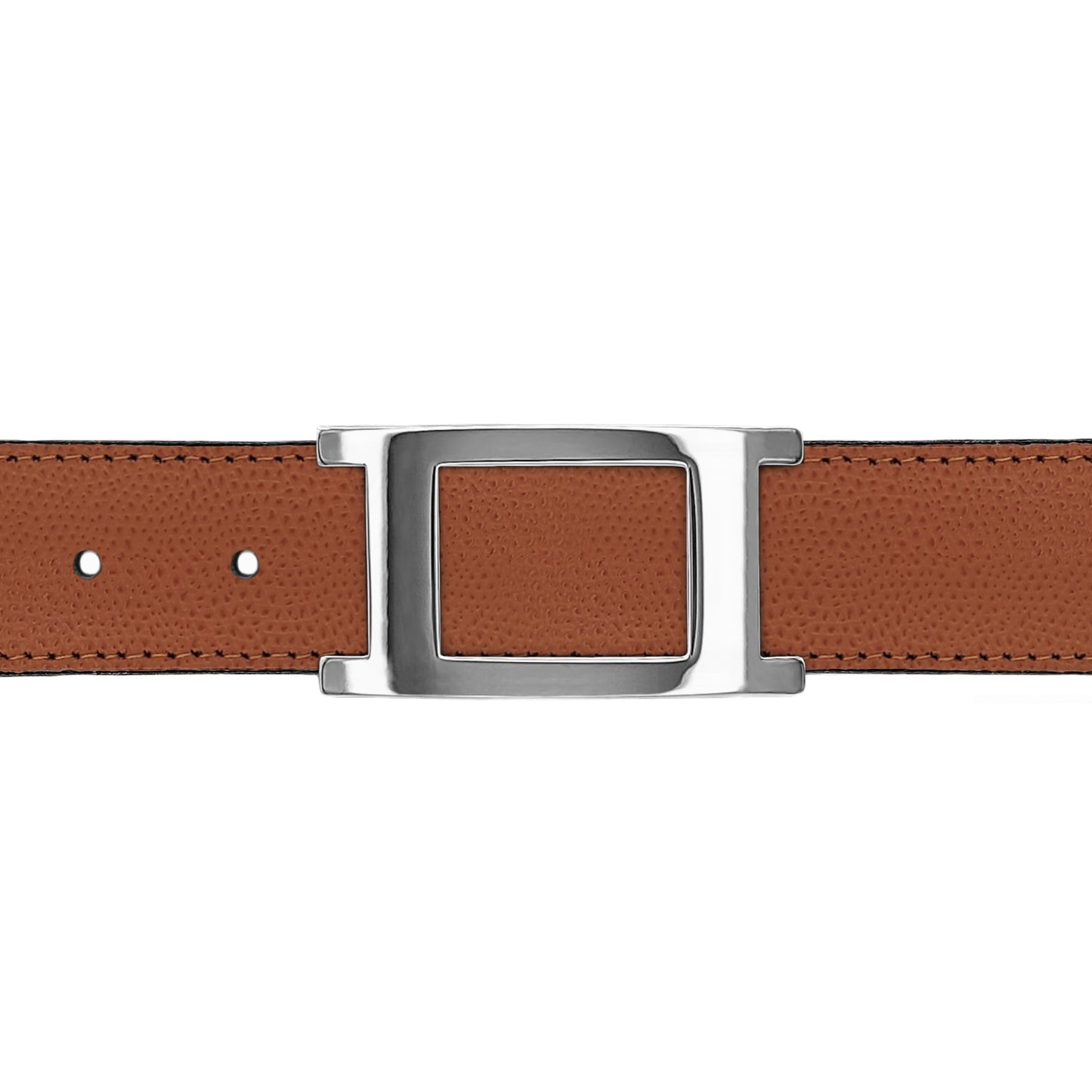 Ceinture 30 mm cuir grainé cognac boucle Portofino argent