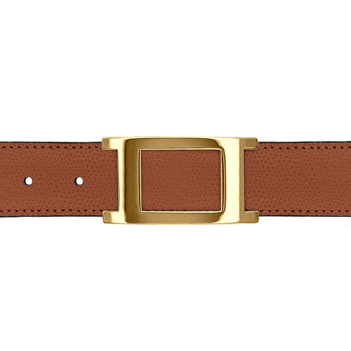 Ceinture 30 mm cuir grainé cognac boucle Portofino or