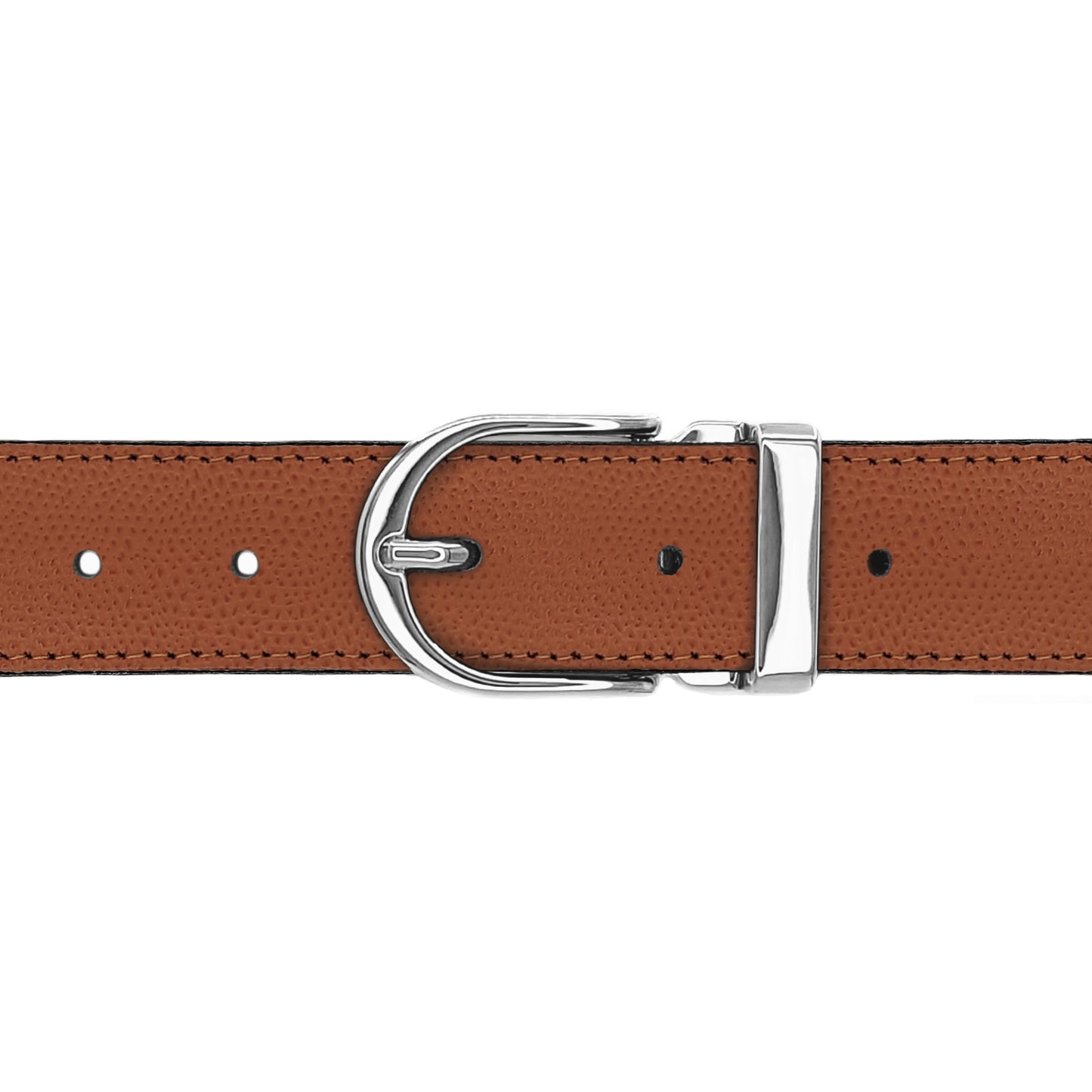 Ceinture 30 mm cuir grainé cognac boucle Roma argent