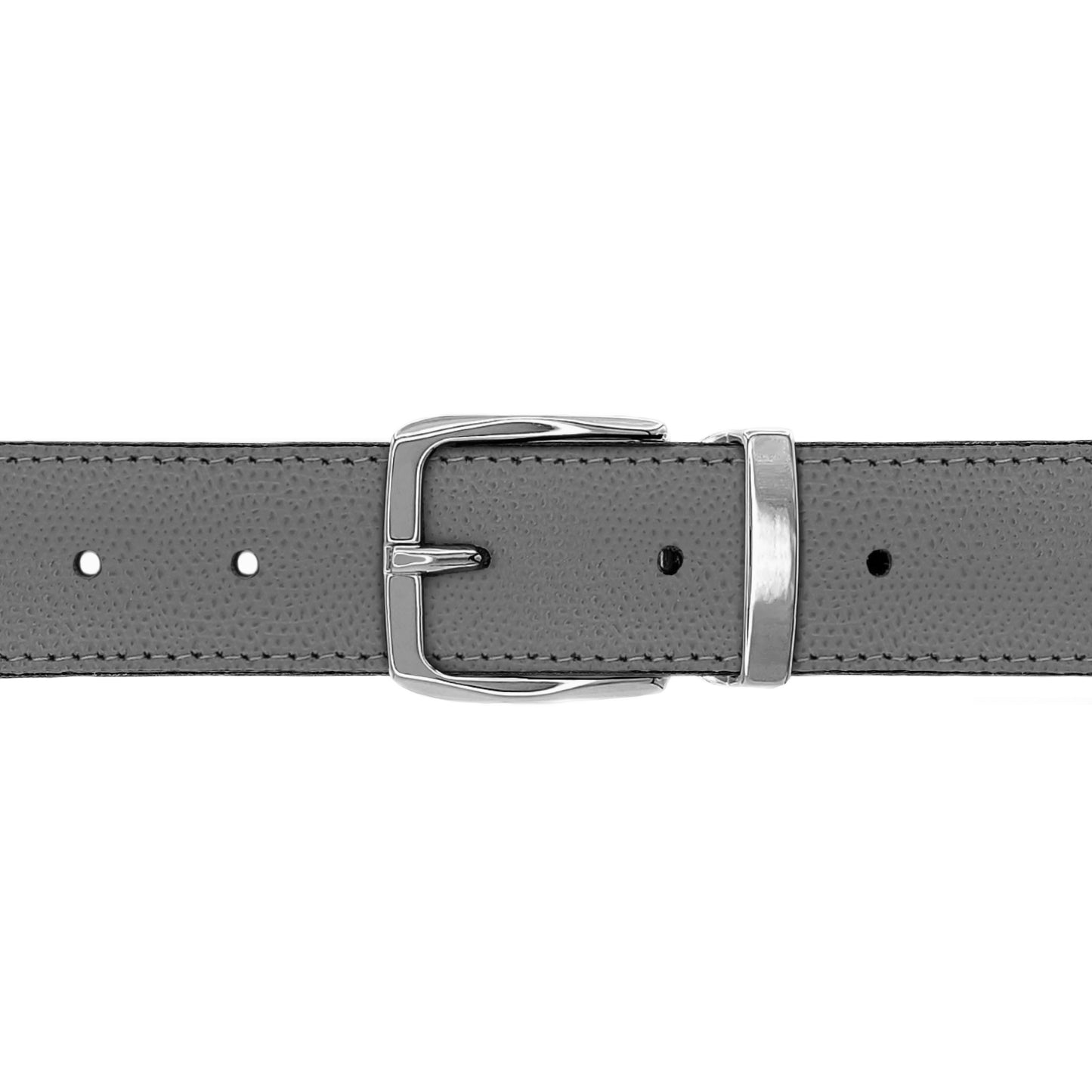 Ceinture 30 mm cuir grainé gris boucle Côme argent