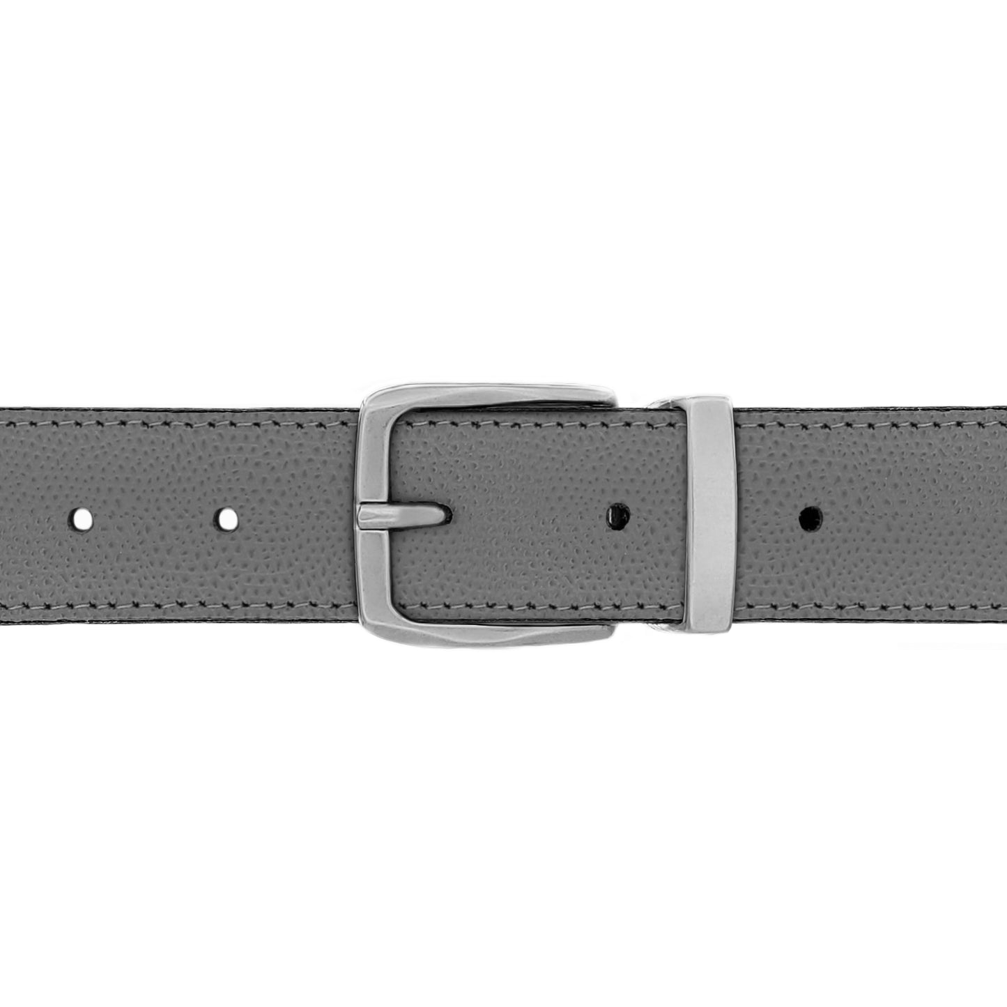 Ceinture 30 mm cuir grainé gris boucle Côme mate