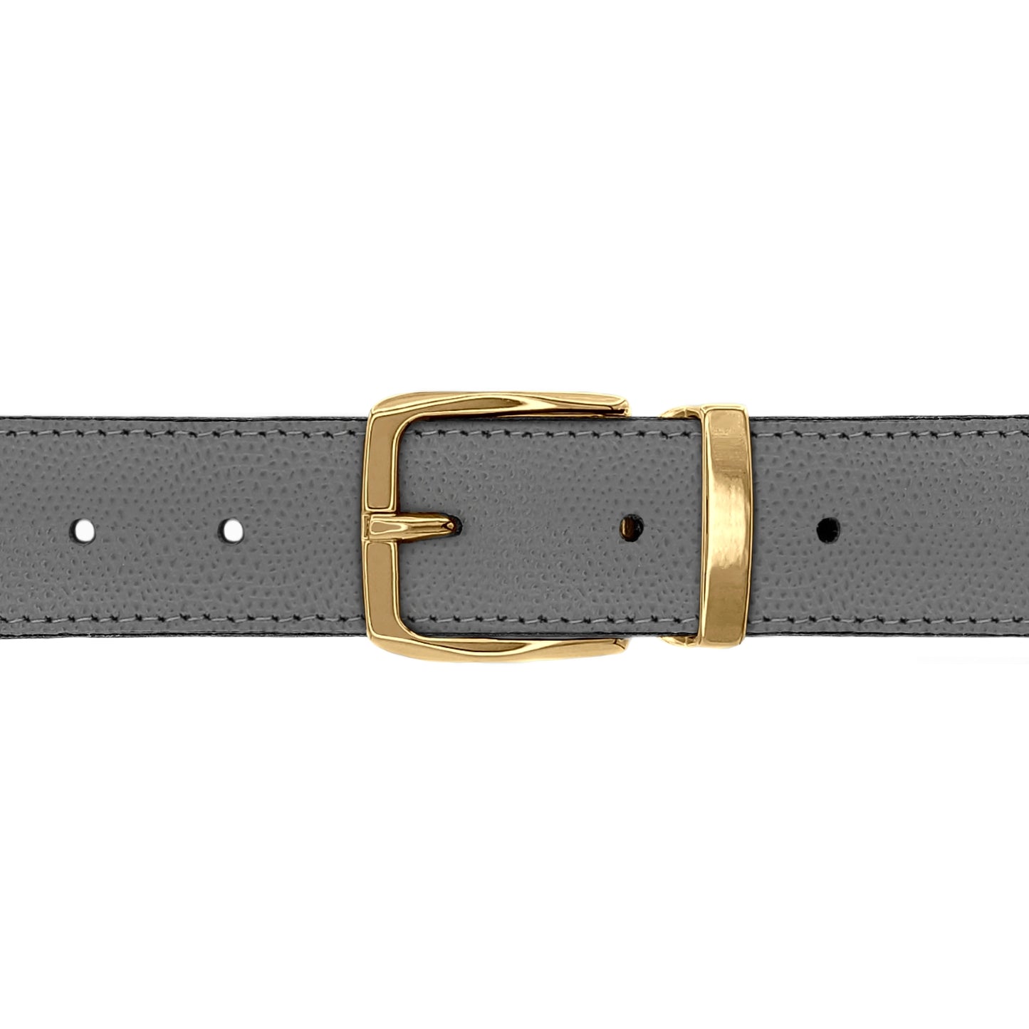 Ceinture 30 mm cuir grainé gris boucle Côme or
