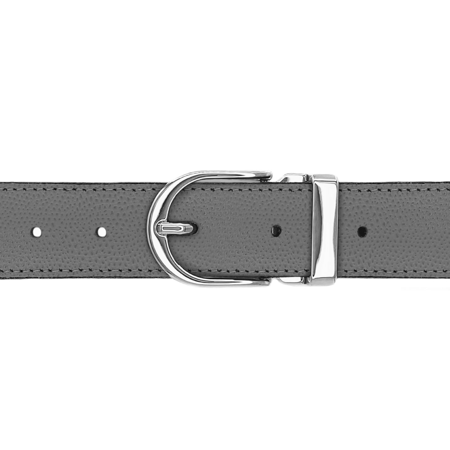 Ceinture 30 mm cuir grainé gris boucle Roma argent